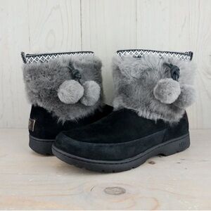 UGG BRIE BLACK POM POM FUR CUFF BOOTS women’s size 6